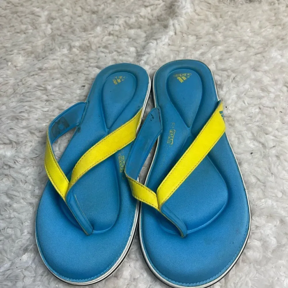 Adidas Womens FitFoam Soft Comfort Footbed Blue & yellow Thong Sandals SZ9